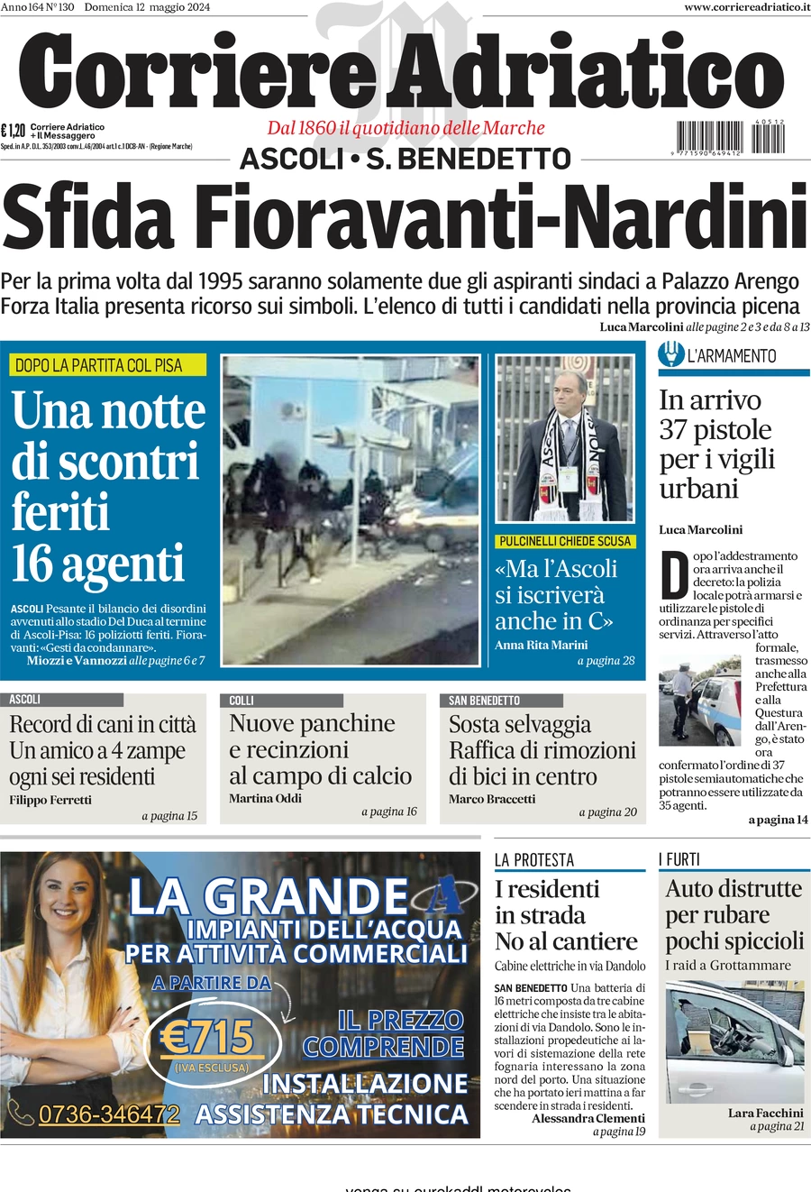 prima pagina - Corriere Adriatico (Ascoli) del 12/05/2024