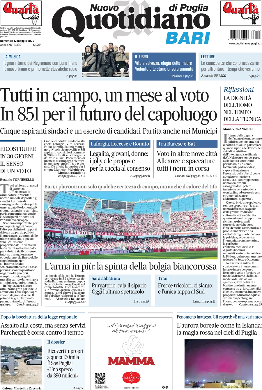 prima pagina - Nuovo Quotidiano di Puglia (Bari) del 12/05/2024