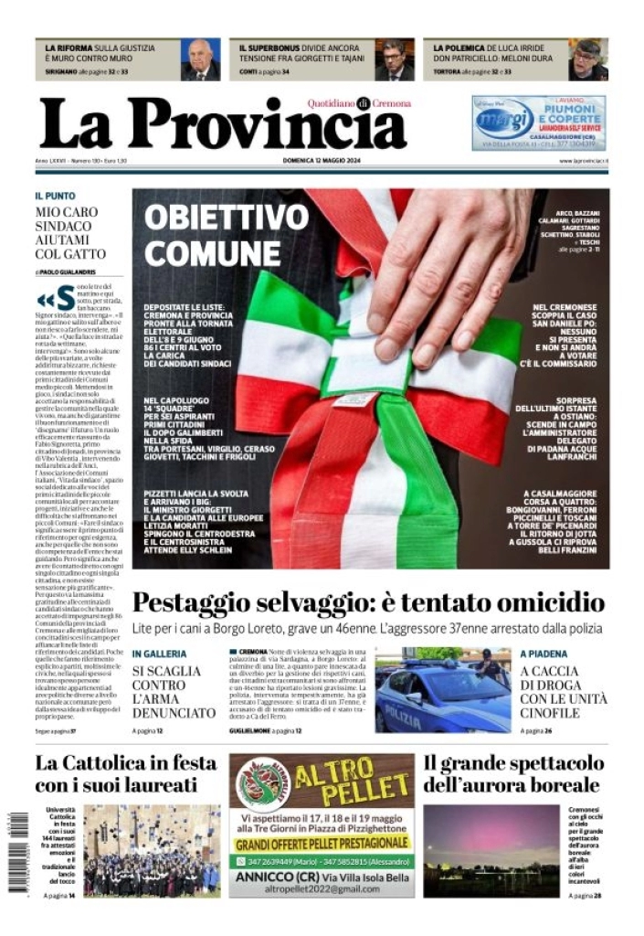 prima pagina - La Provincia di Cremona del 12/05/2024