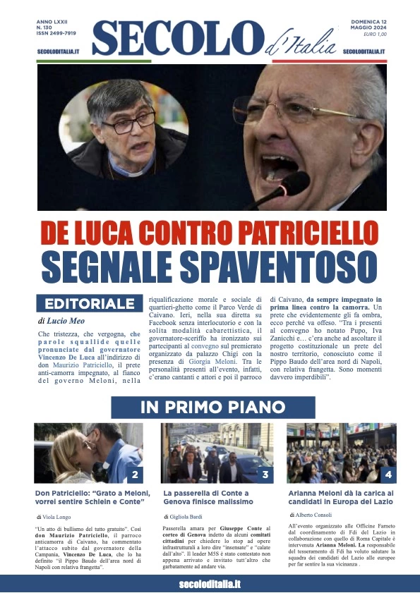 prima pagina - Secolo d'Italia del 12/05/2024