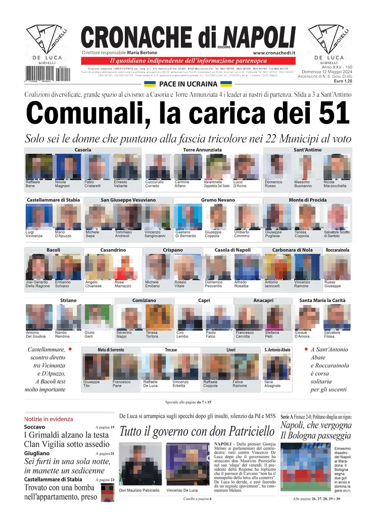 anteprima della prima pagina di cronache-di-napoli del 12/05/2024