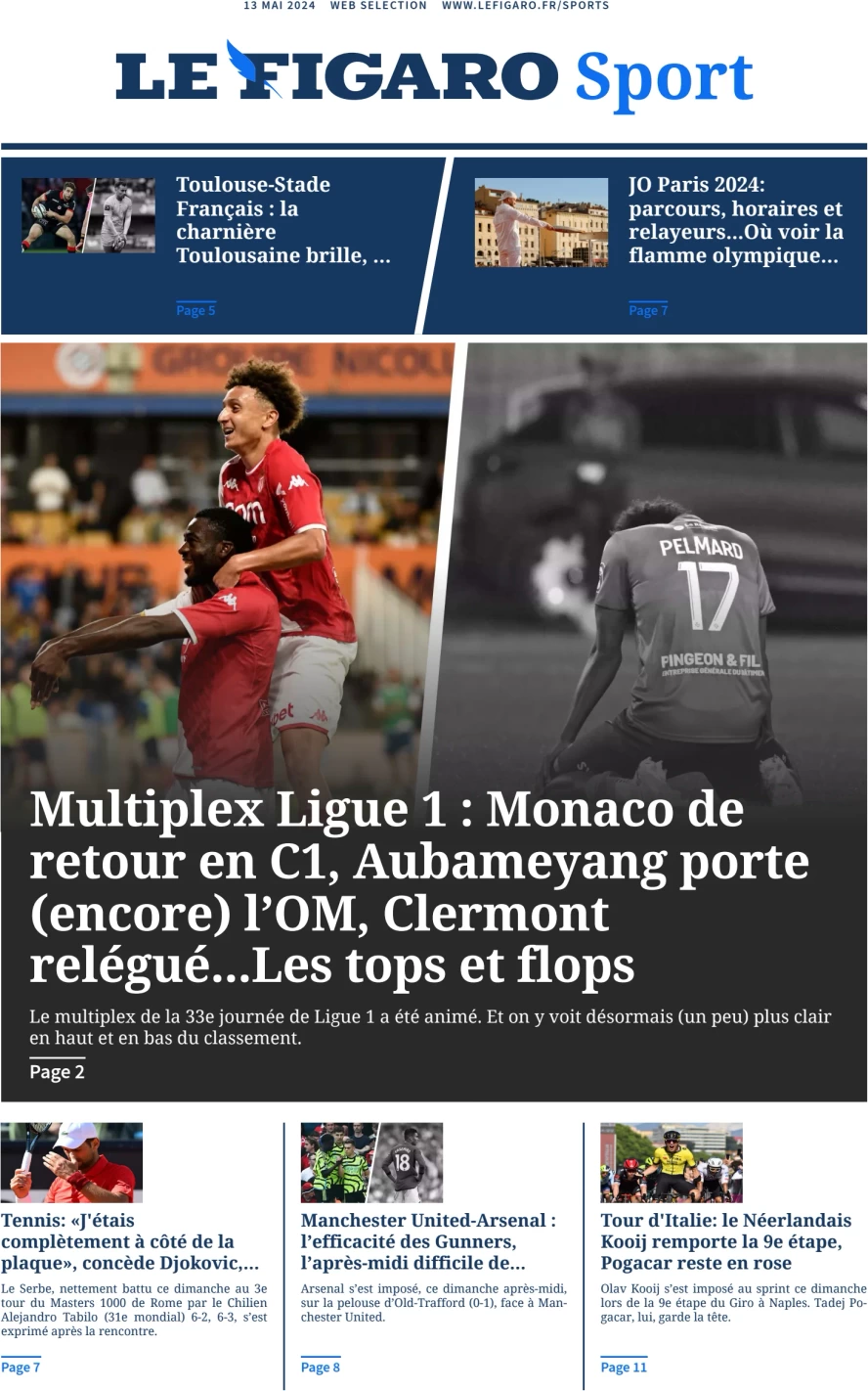prima pagina - Le Figaro SPORT del 13/05/2024