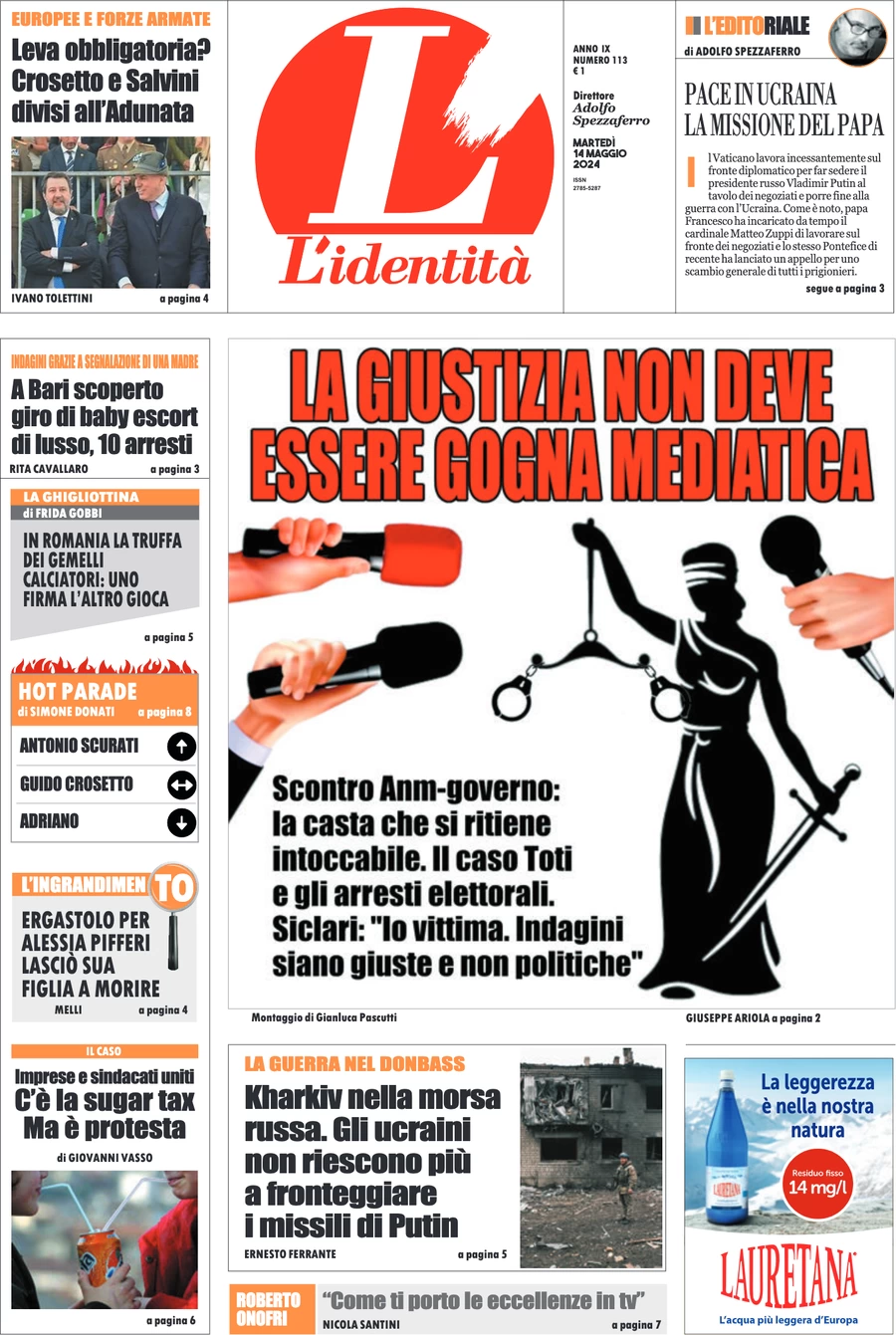 anteprima della prima pagina di lidentit del 13/05/2024