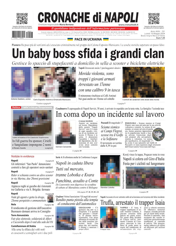 anteprima della prima pagina di cronache-di-napoli del 13/05/2024