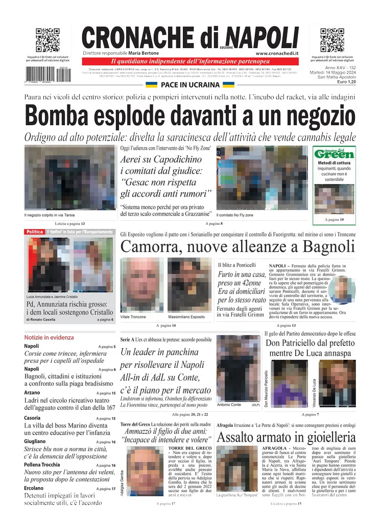 anteprima della prima pagina di cronache-di-napoli del 14/05/2024