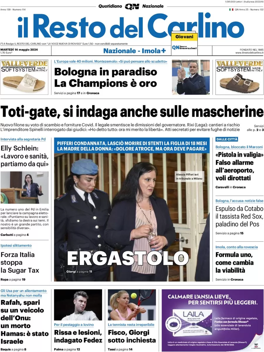 anteprima della prima pagina di il-resto-del-carlino del 14/05/2024