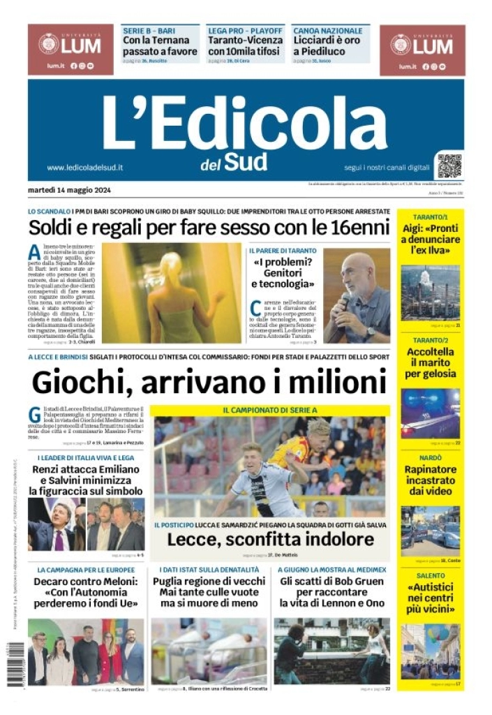 prima pagina - L'Edicola del Sud (Lecce) del 14/05/2024