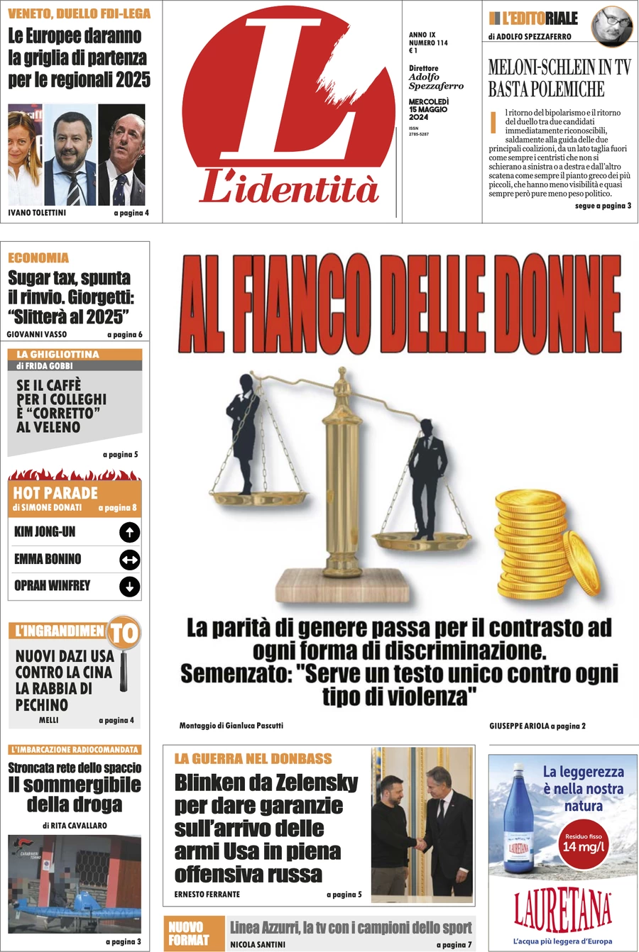 anteprima della prima pagina di lidentit del 14/05/2024