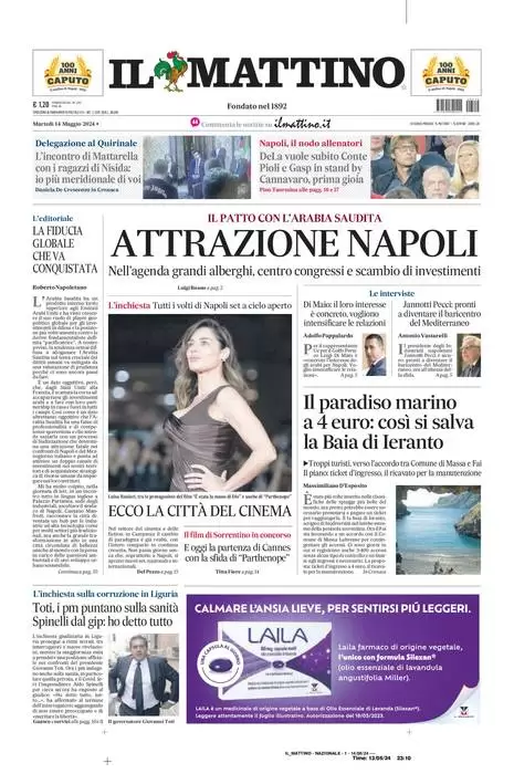 anteprima della prima pagina di il-mattino del 14/05/2024