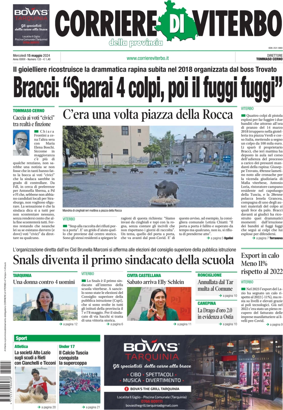 prima pagina - Corriere di Viterbo del 15/05/2024
