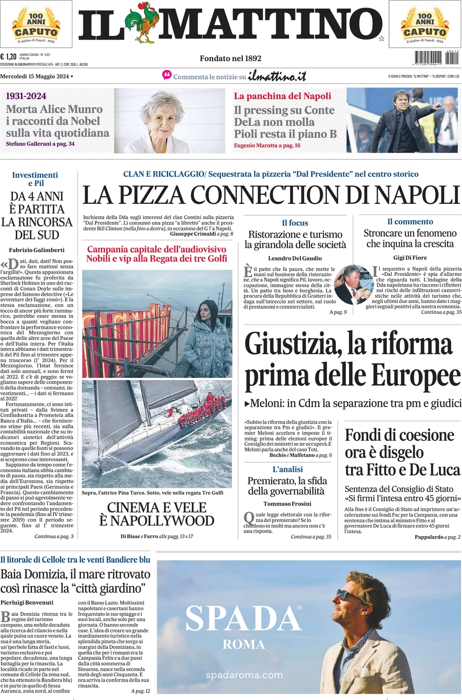 anteprima della prima pagina di il-mattino del 15/05/2024