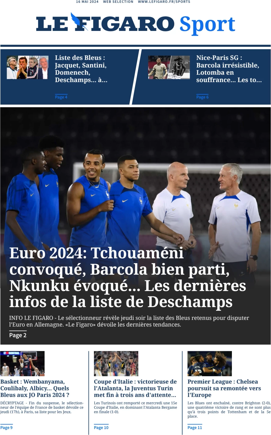 prima pagina - Le Figaro SPORT del 16/05/2024