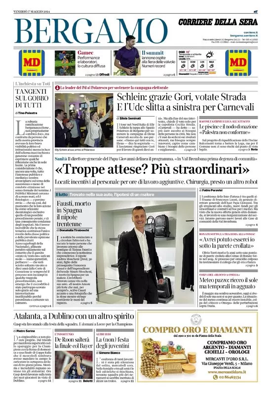 prima pagina - Corriere della Sera (Bergamo) del 17/05/2024