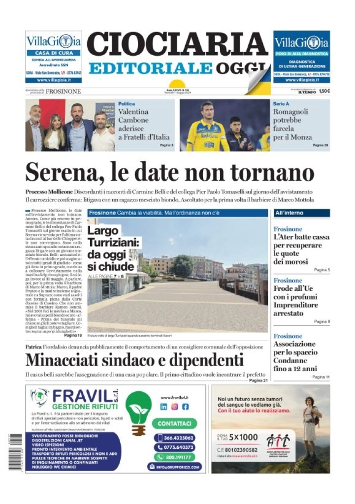 prima pagina - Ciociaria Editoriale Oggi del 17/05/2024