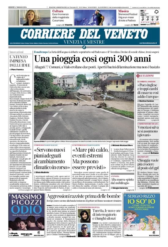 prima pagina - Corriere del Veneto del 17/05/2024