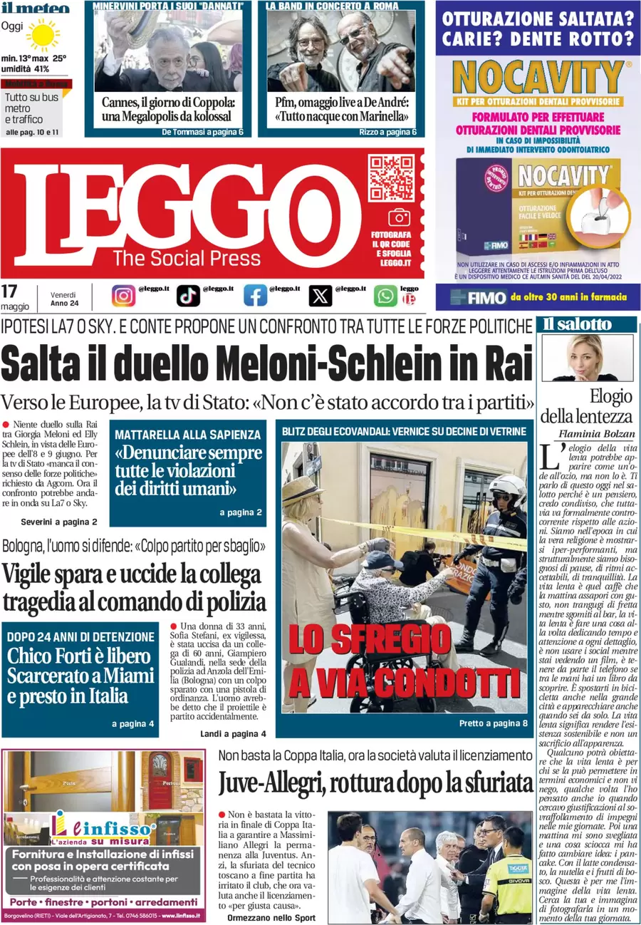 anteprima della prima pagina di leggo-roma del 17/05/2024