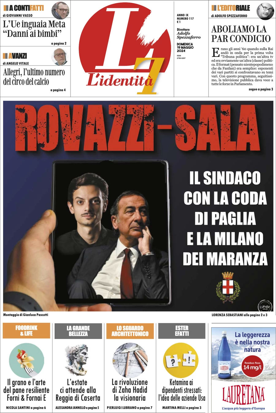 anteprima della prima pagina di lidentit del 18/05/2024