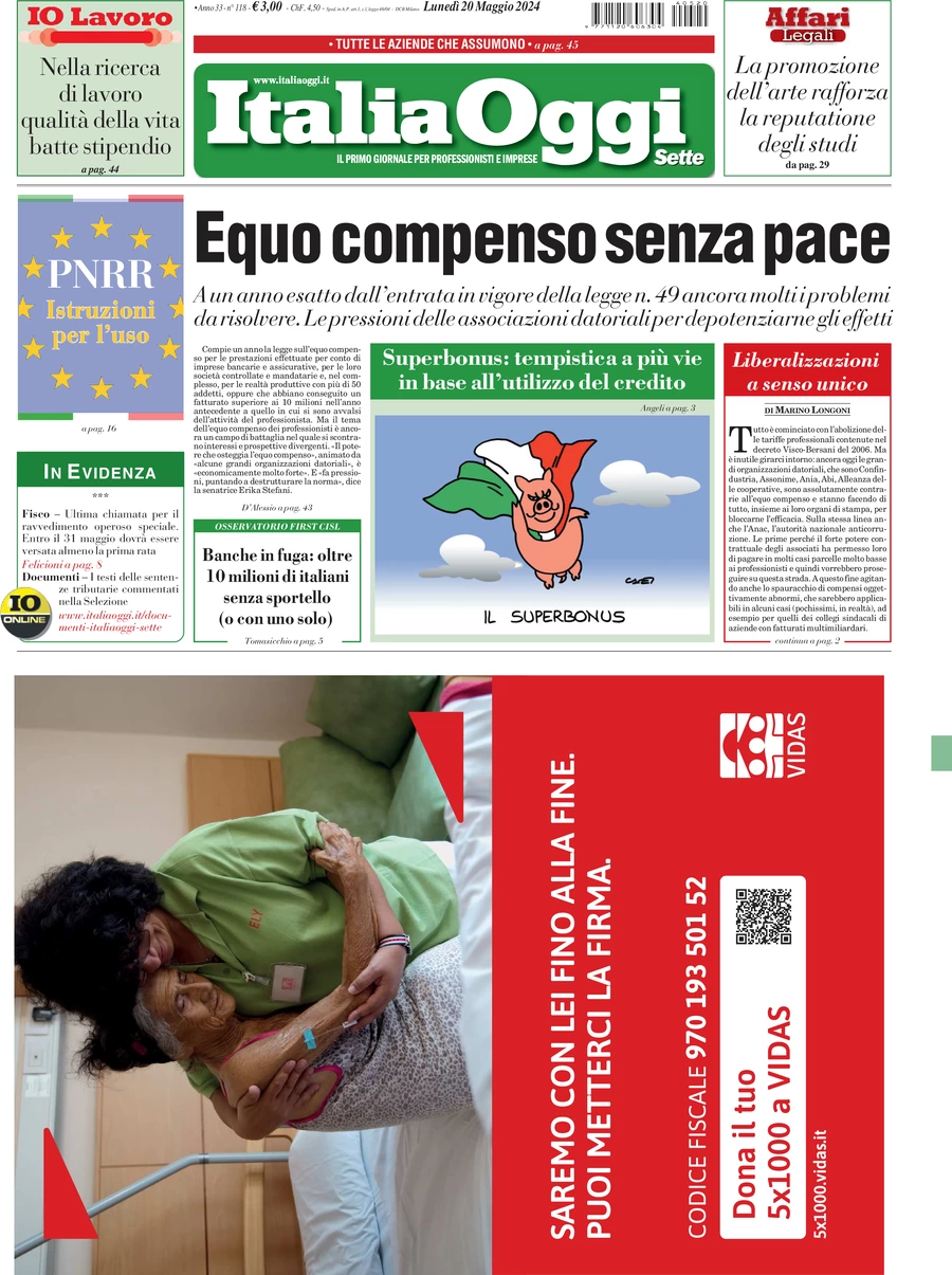 anteprima della prima pagina di italiaoggi del 20/05/2024