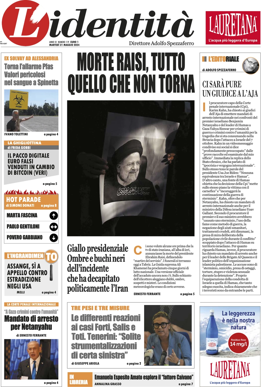 anteprima della prima pagina di lidentit del 20/05/2024