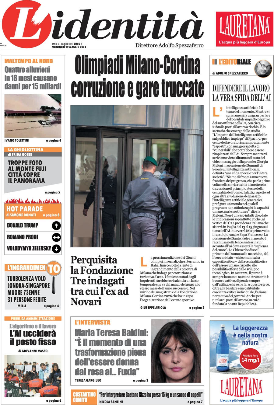 anteprima della prima pagina di lidentit del 21/05/2024