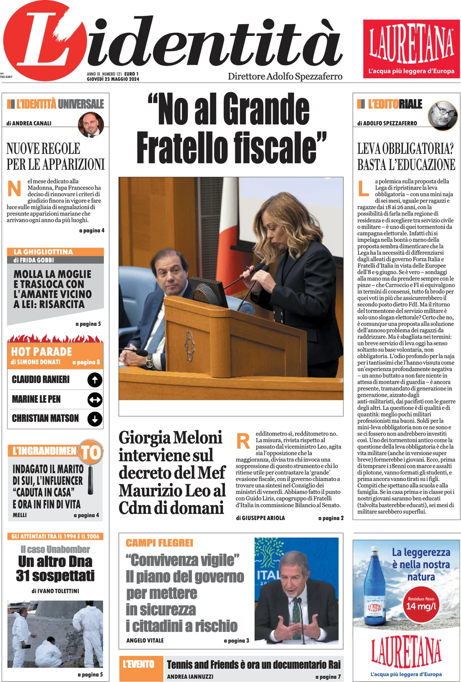 anteprima della prima pagina di lidentit del 22/05/2024