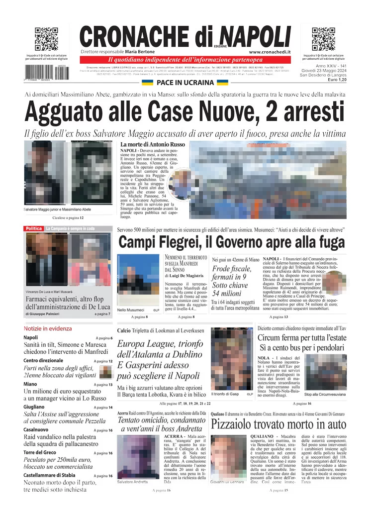 anteprima della prima pagina di cronache-di-napoli del 23/05/2024