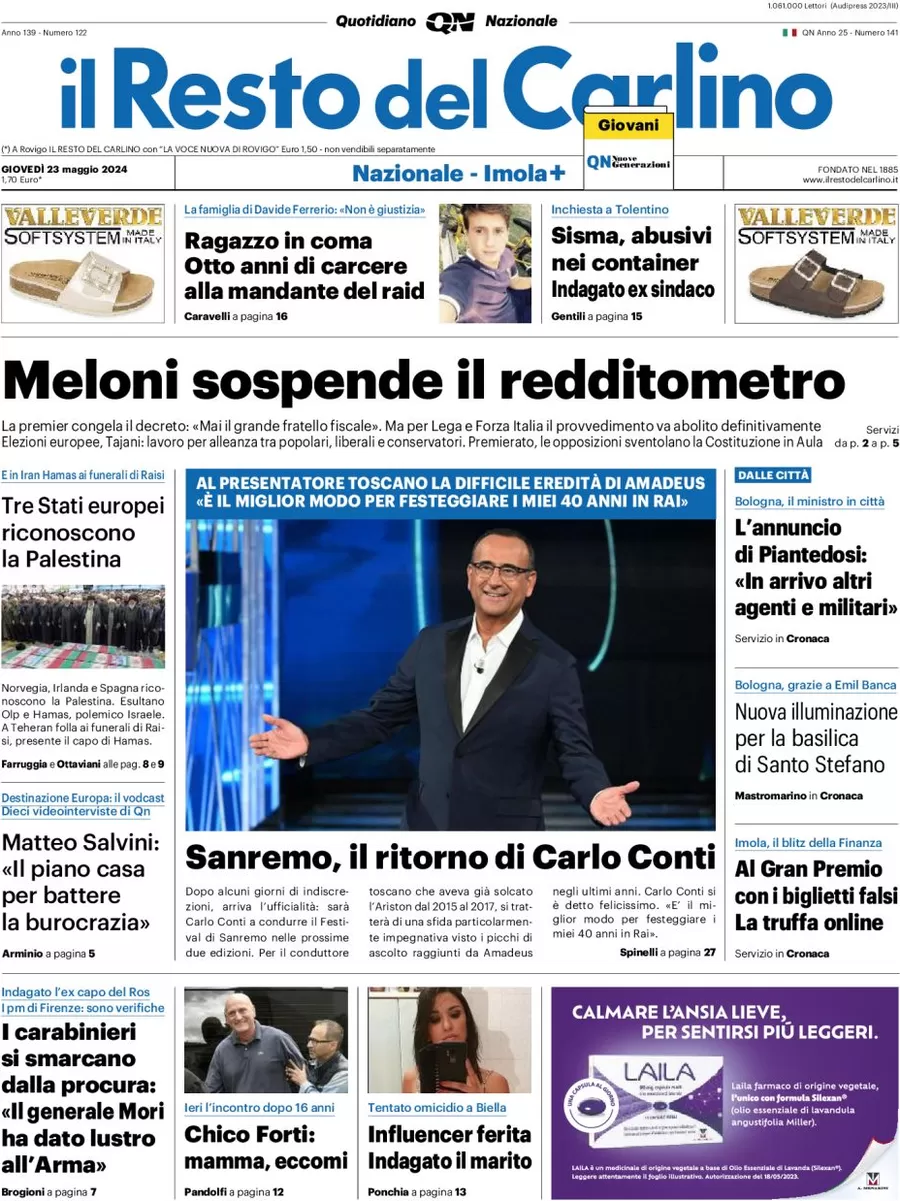 anteprima della prima pagina di il-resto-del-carlino del 23/05/2024