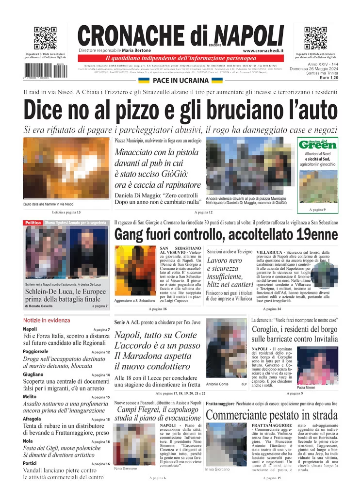 anteprima della prima pagina di cronache-di-napoli del 26/05/2024