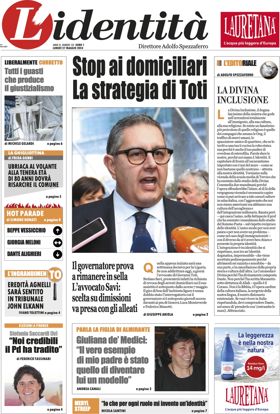 anteprima della prima pagina di lidentit del 26/05/2024