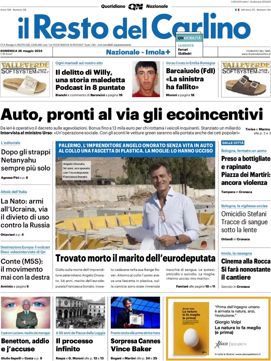 anteprima della prima pagina di il-resto-del-carlino del 26/05/2024