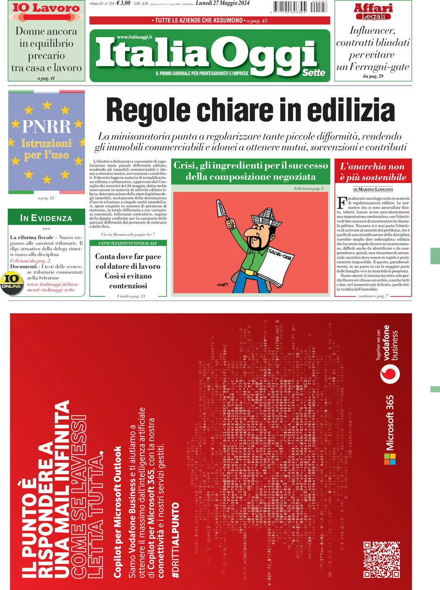 anteprima della prima pagina di italiaoggi del 27/05/2024