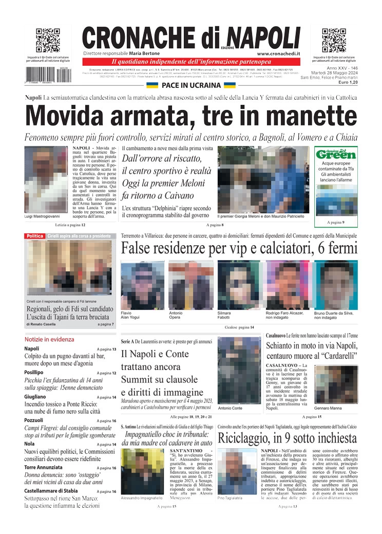 anteprima della prima pagina di cronache-di-napoli del 28/05/2024