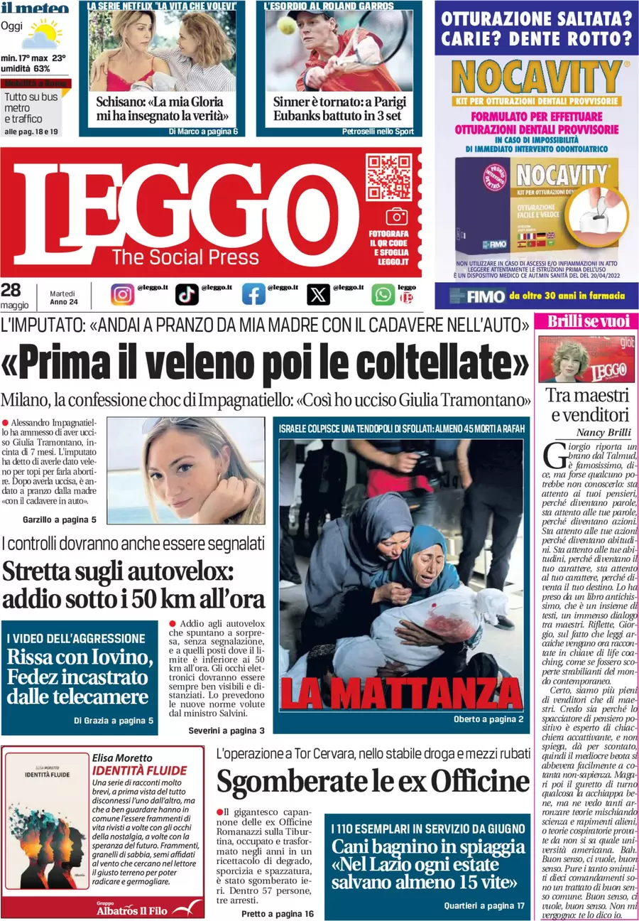 anteprima della prima pagina di leggo-roma del 28/05/2024