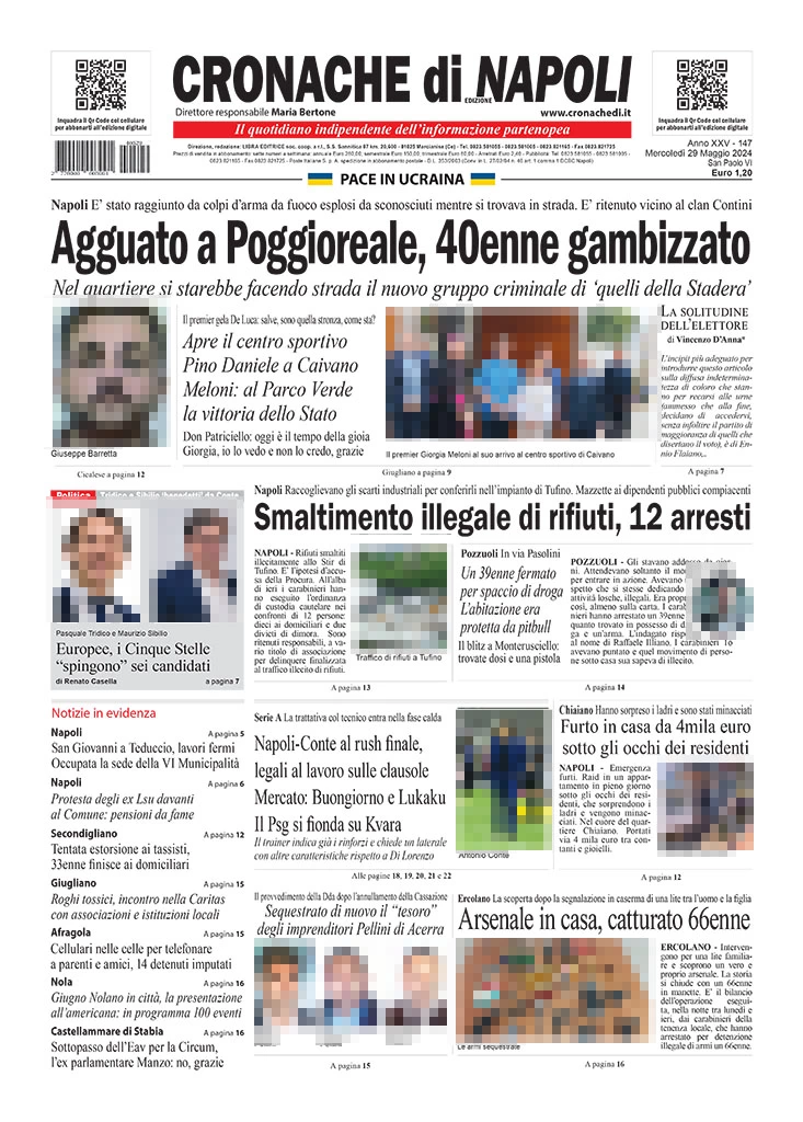 anteprima della prima pagina di cronache-di-napoli del 29/05/2024