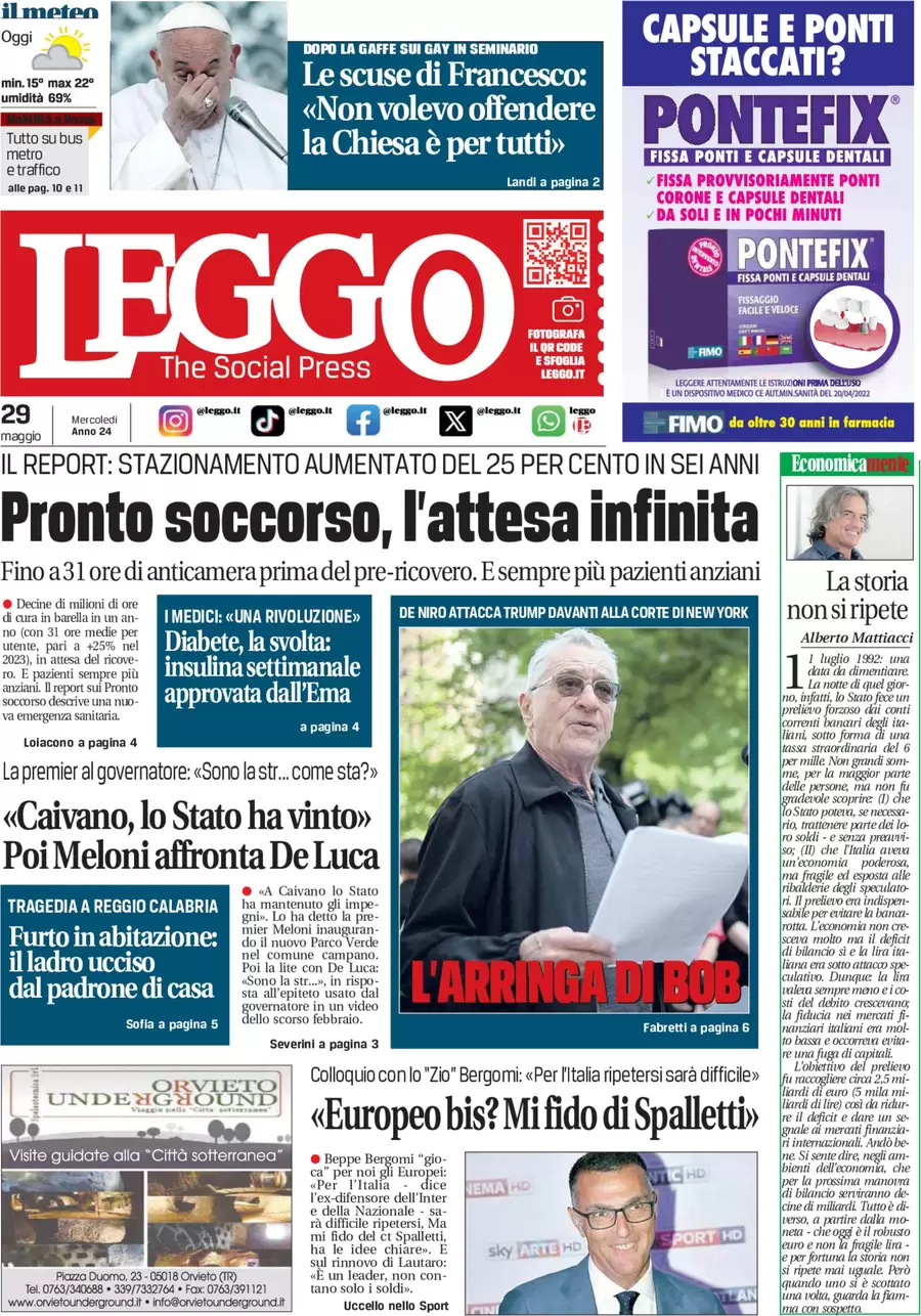 anteprima della prima pagina di leggo-roma del 29/05/2024