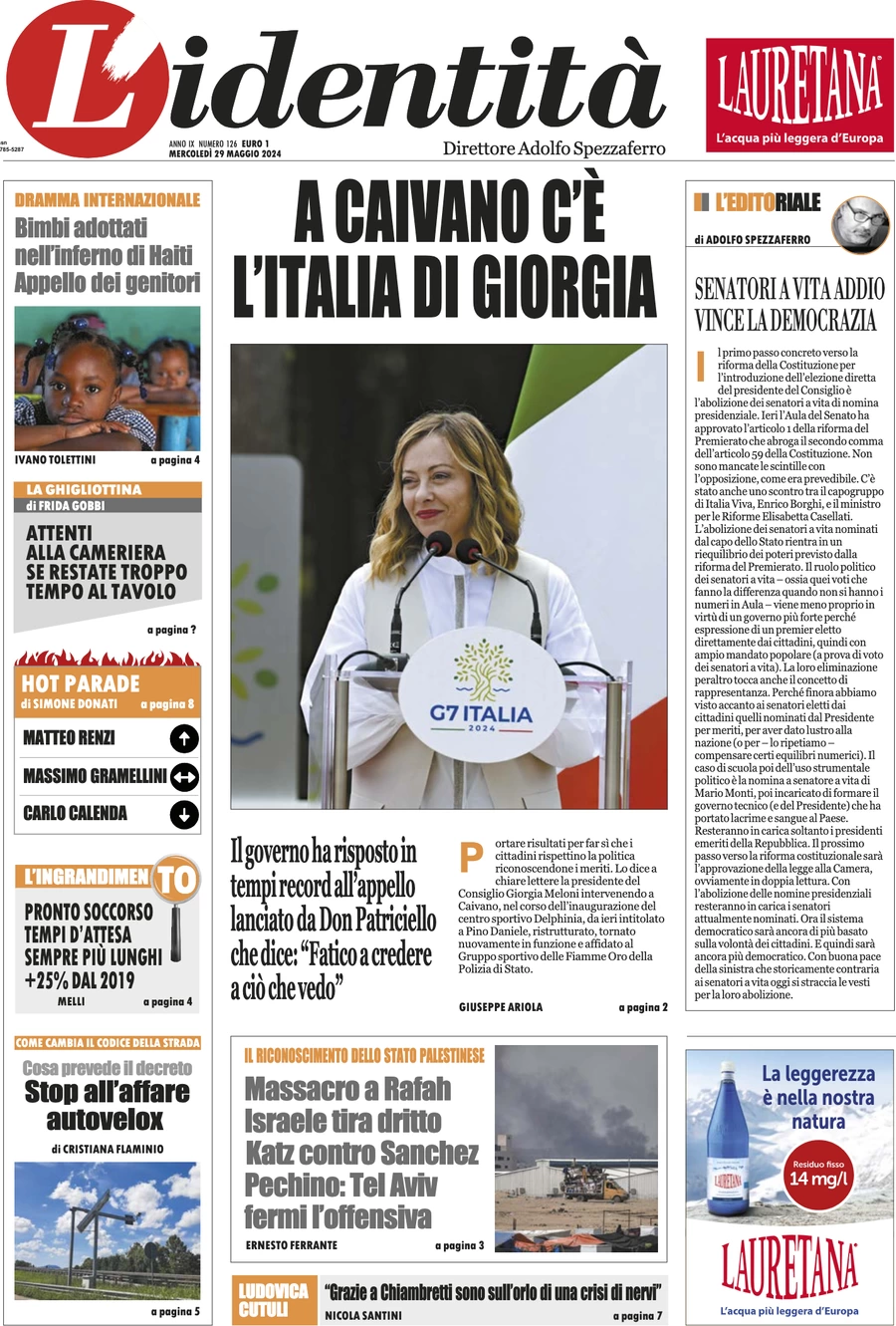 anteprima della prima pagina di lidentit del 29/05/2024