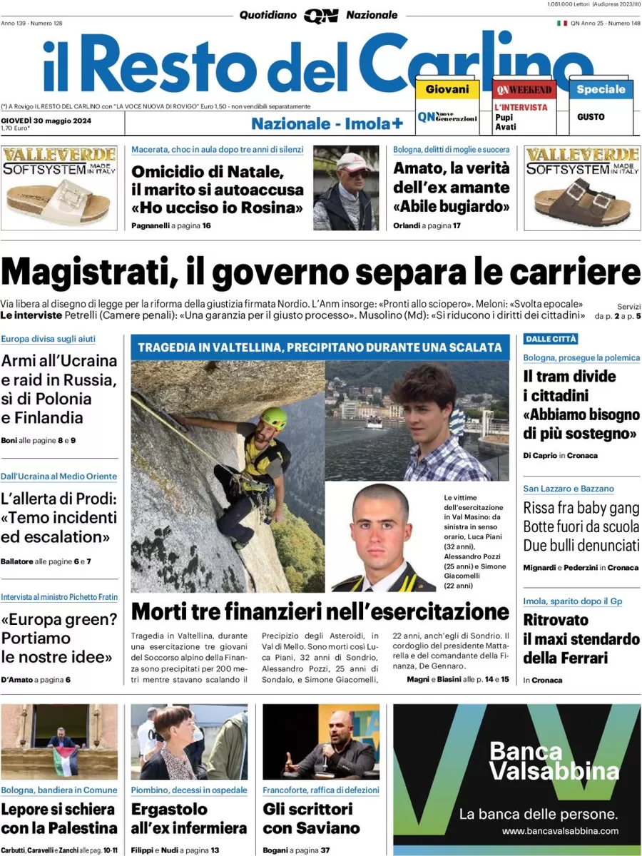 anteprima della prima pagina di il-resto-del-carlino del 30/05/2024