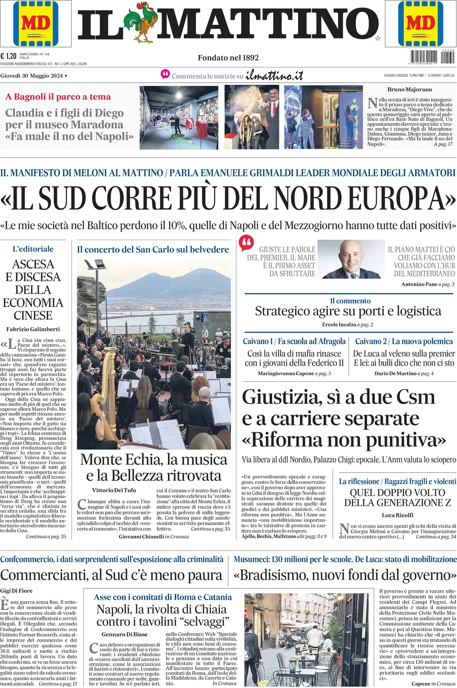 anteprima della prima pagina di il-mattino del 30/05/2024