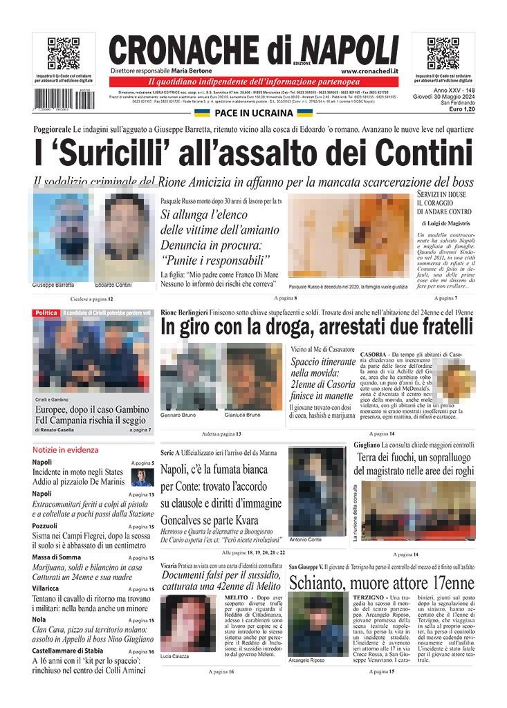 anteprima della prima pagina di cronache-di-napoli del 30/05/2024