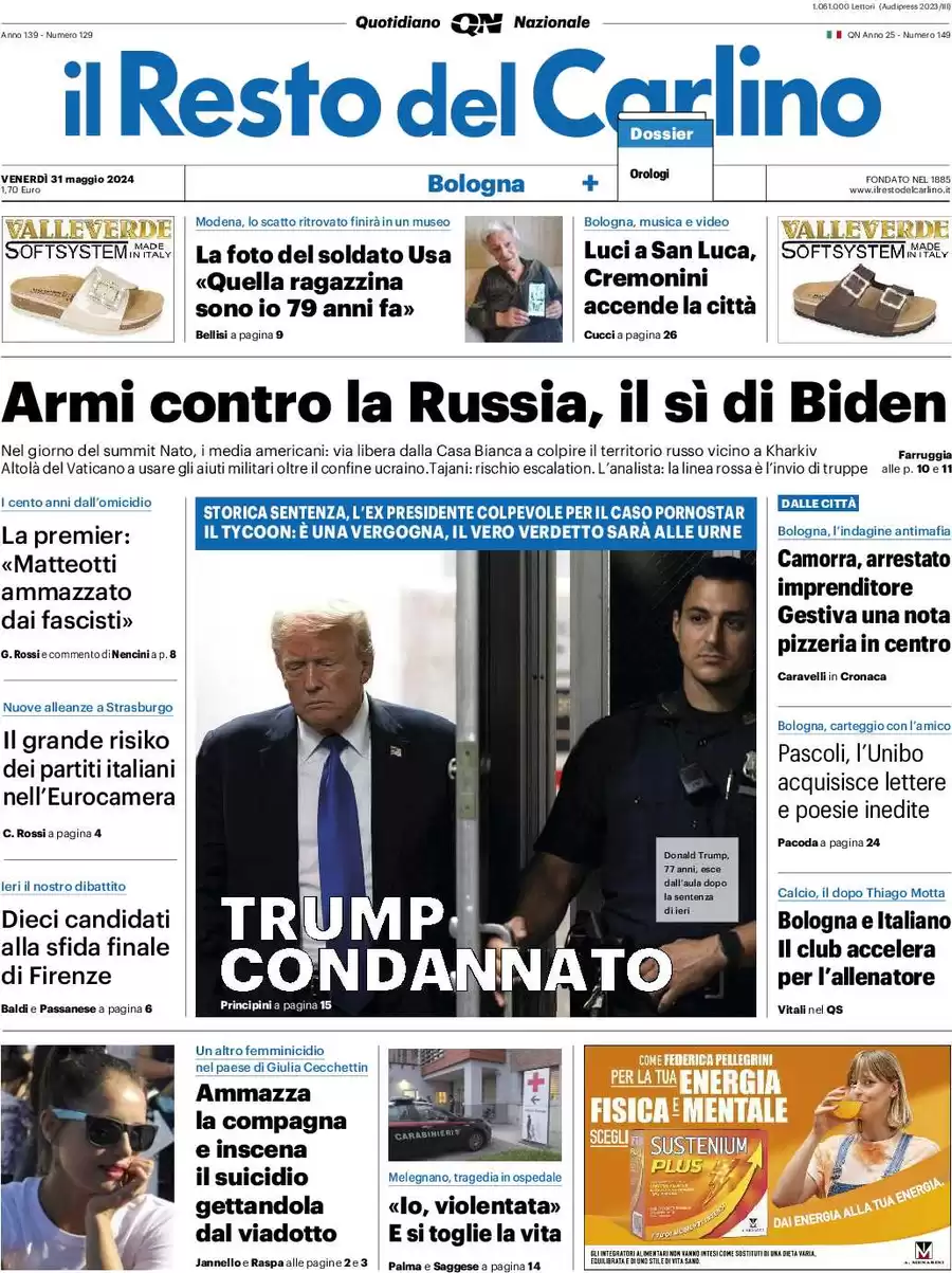 anteprima della prima pagina di il-resto-del-carlino del 31/05/2024