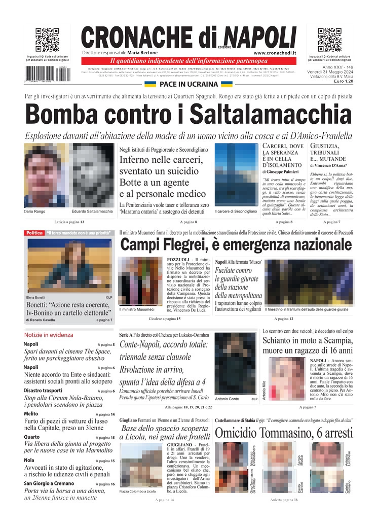 anteprima della prima pagina di cronache-di-napoli del 31/05/2024