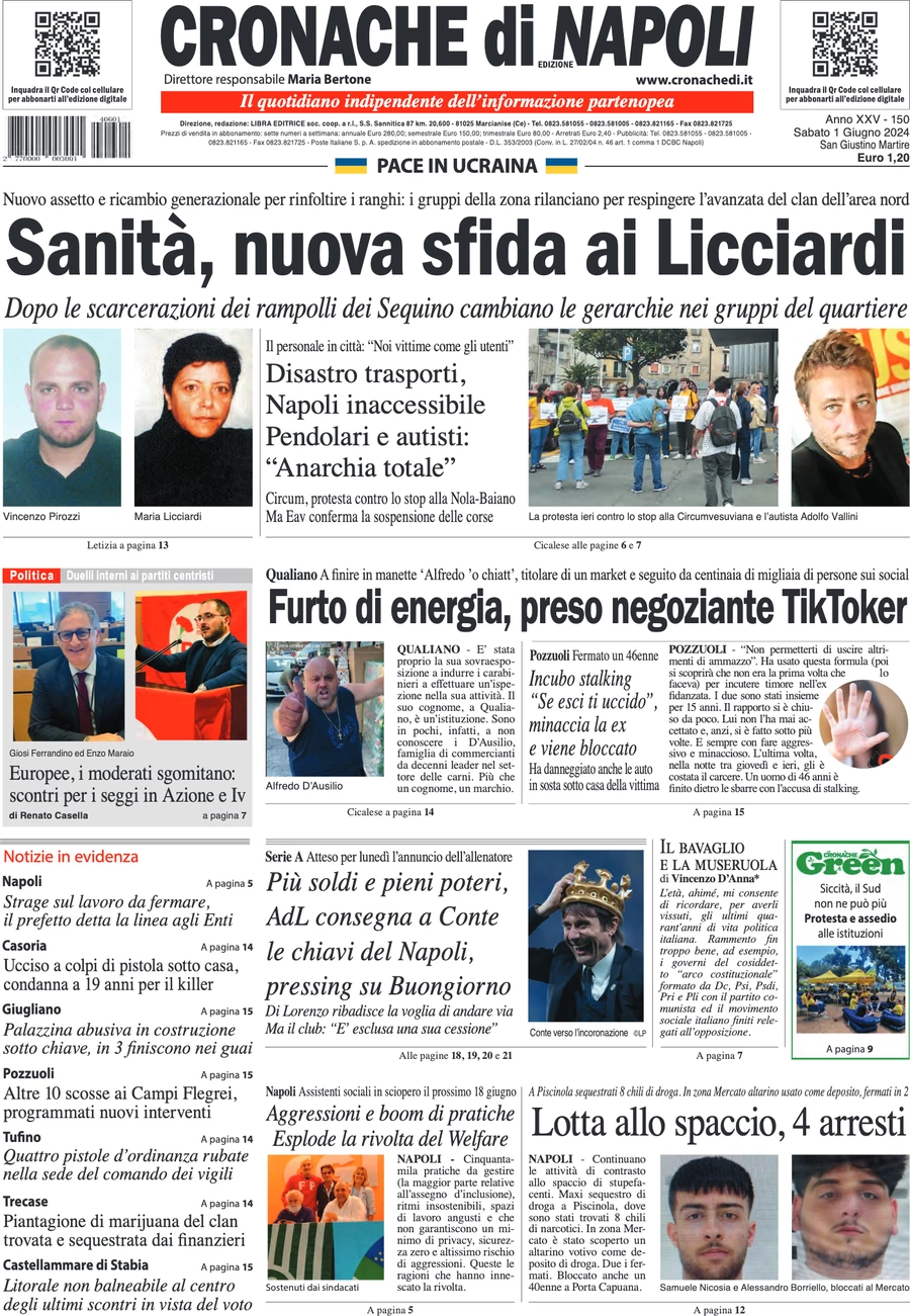 anteprima della prima pagina di cronache-di-napoli del 01/06/2024