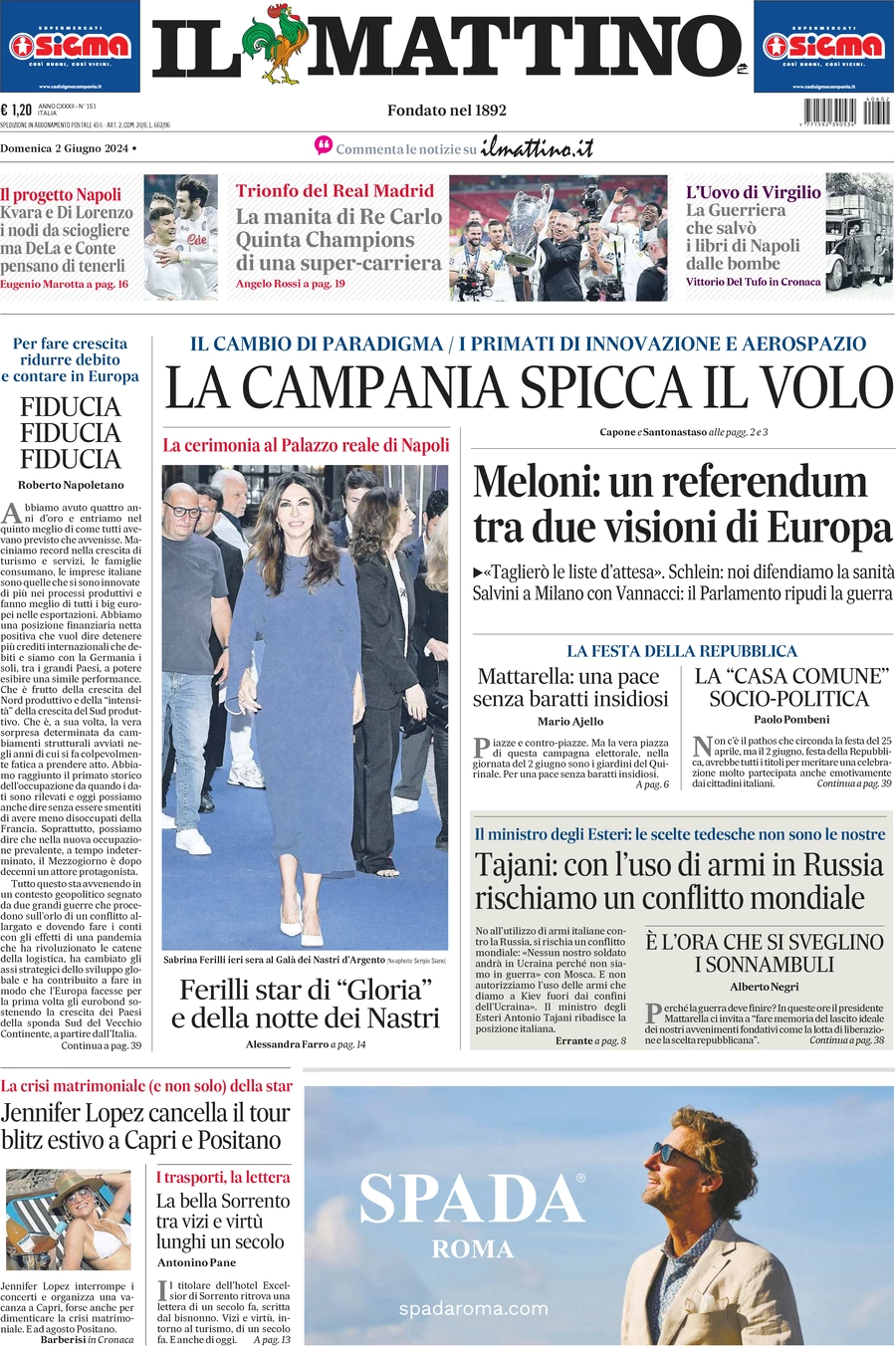 anteprima della prima pagina di il-mattino del 02/06/2024