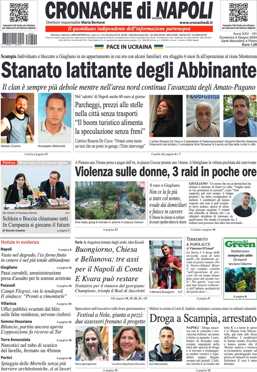 anteprima della prima pagina di cronache-di-napoli del 02/06/2024