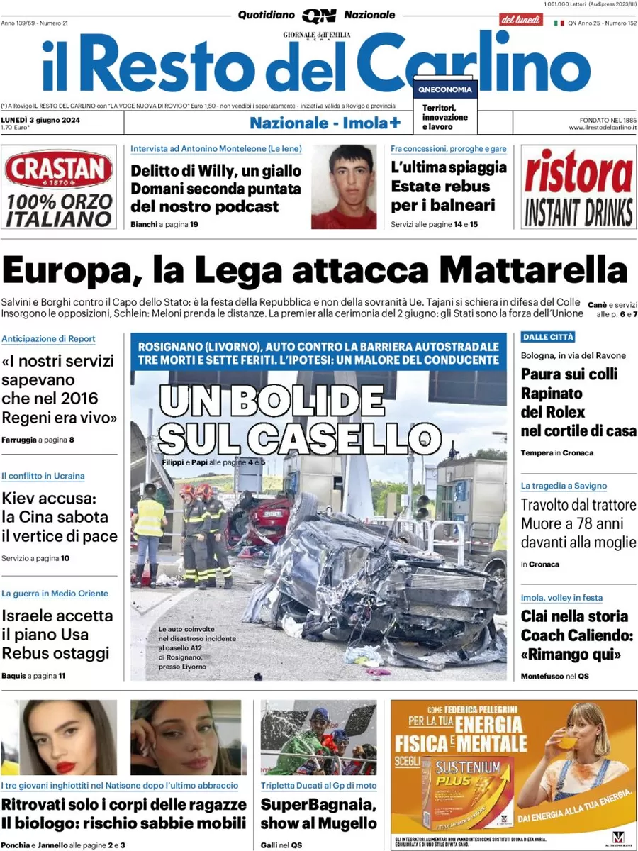 anteprima della prima pagina di il-resto-del-carlino del 03/06/2024