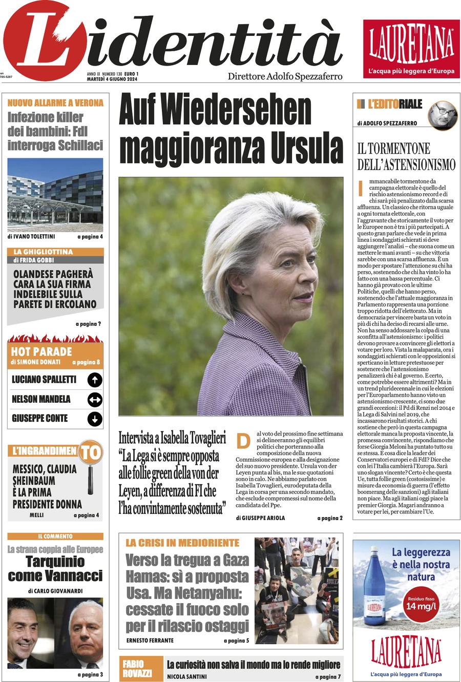 anteprima della prima pagina di lidentit del 03/06/2024