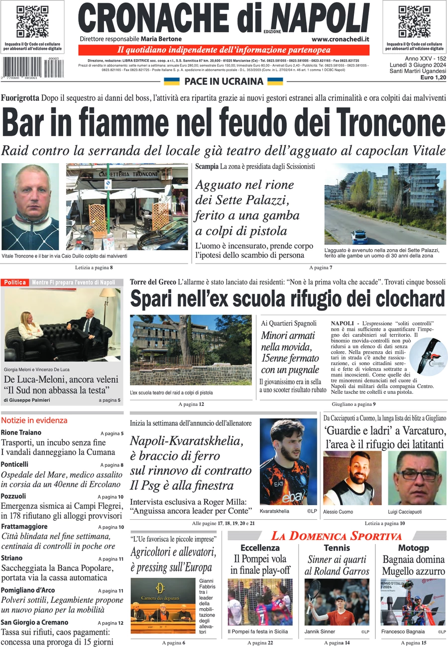 anteprima della prima pagina di cronache-di-napoli del 03/06/2024