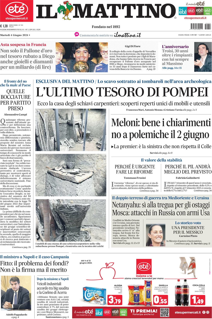 anteprima della prima pagina di il-mattino del 04/06/2024