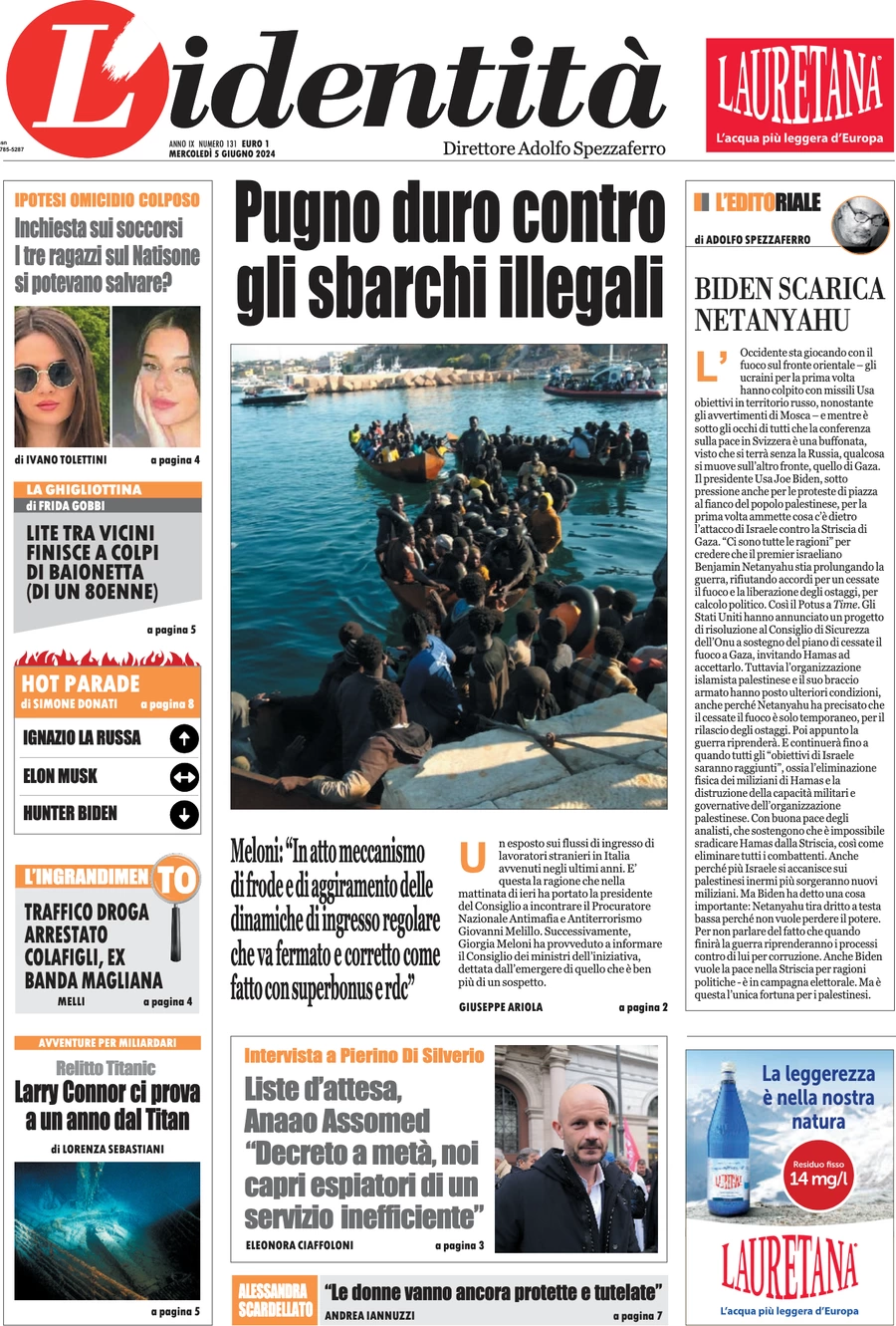 anteprima della prima pagina di lidentit del 04/06/2024