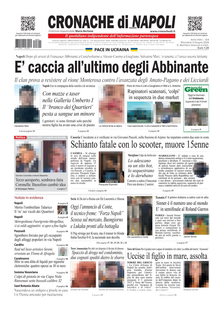 anteprima della prima pagina di cronache-di-napoli del 05/06/2024